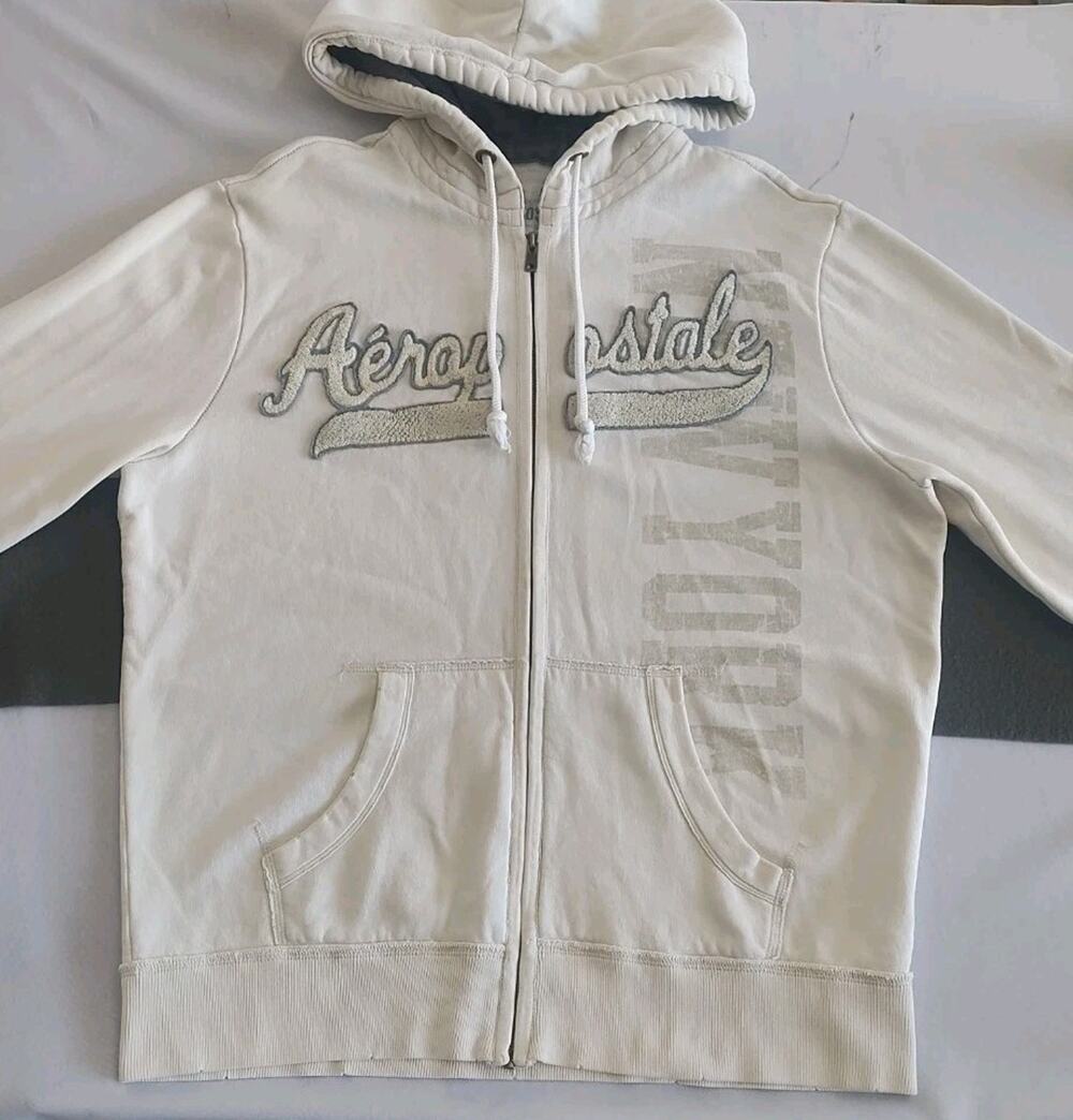 Vintage Aeropostale Hoodie Size M Full Zip White Embroidered Y2K 2000s
